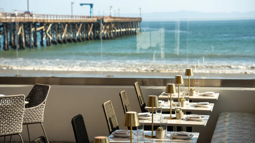 The pier and surf at Goleta Beach on the Santa Barbara County coast